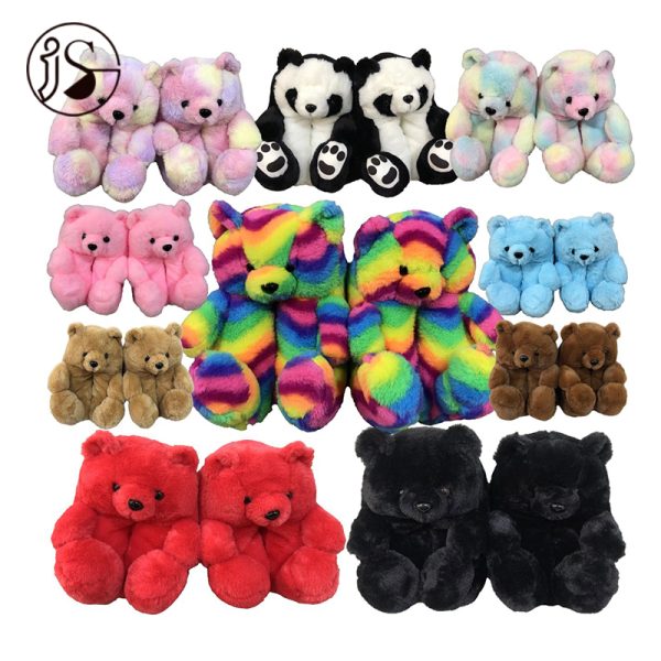 Plush Teddy Bear Slippers Women